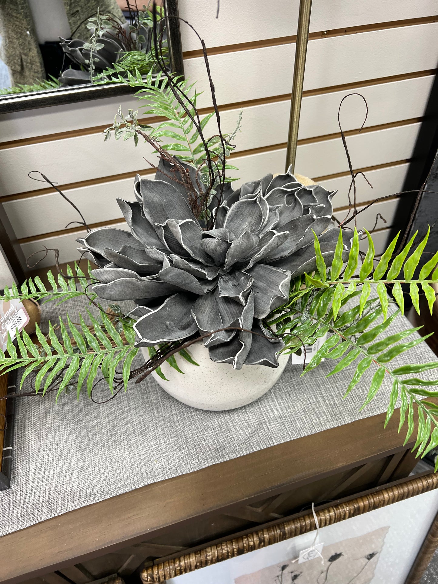 Gray Flower in White Container