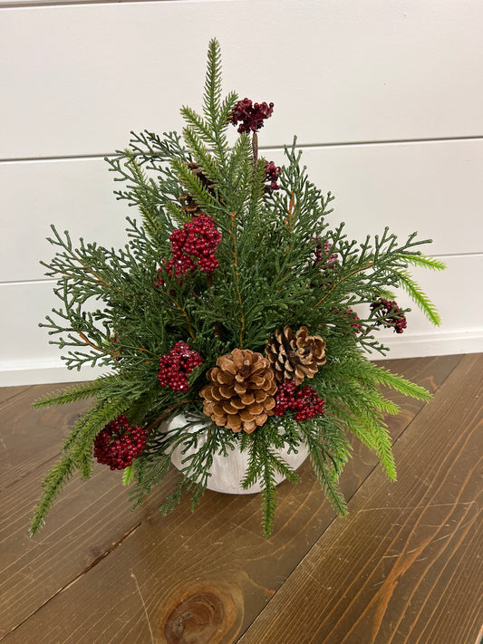 Red Berry Cluster Arrangement in White Container