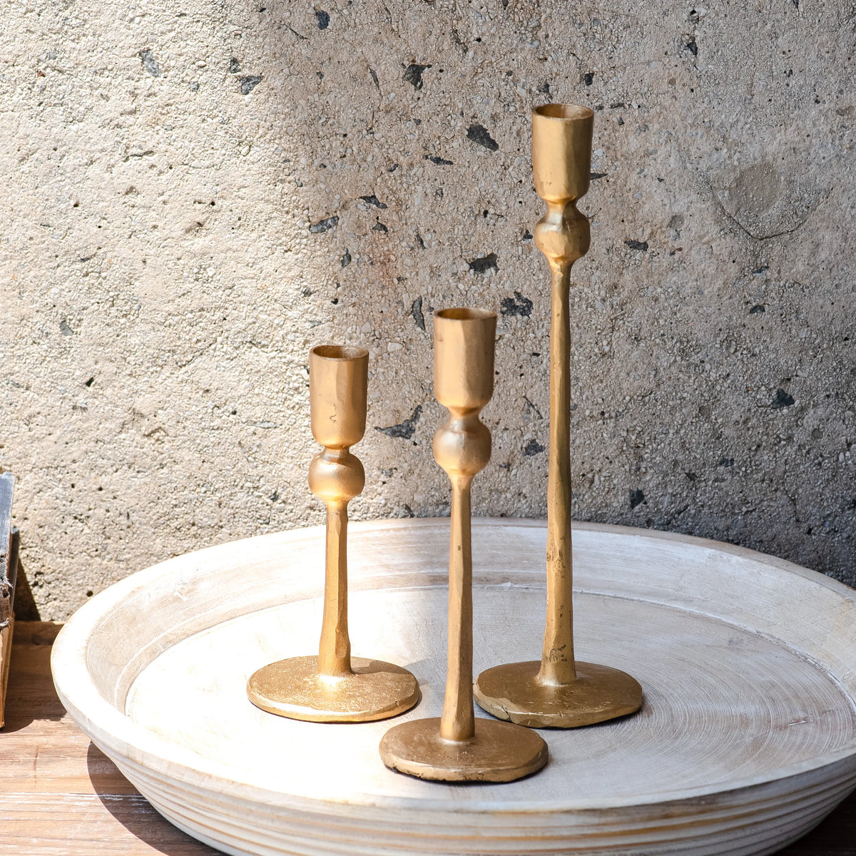 S/3 Gold Iron Ball Candle Stands