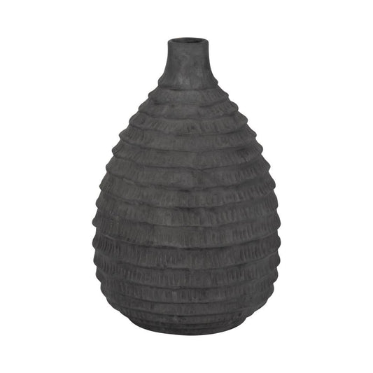 Black 15 in. Ceramic Bud Faded Ribbed Bulbous Vase