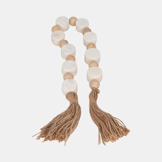 36" Marble and Wood Beads Garland, White/natural