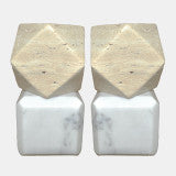 6" Marble Bookends W/ Travertine Hex Orb, Tan