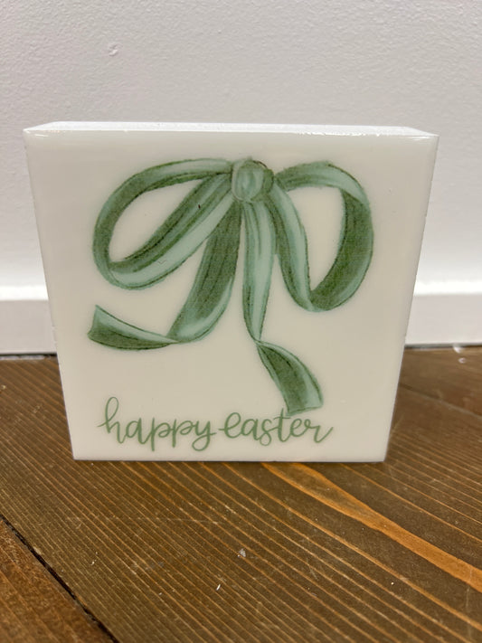 Happy Easter Sign with Bow