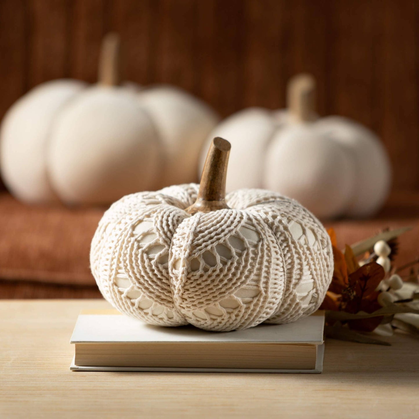 Boho Cream Plush Pumpkin Trio