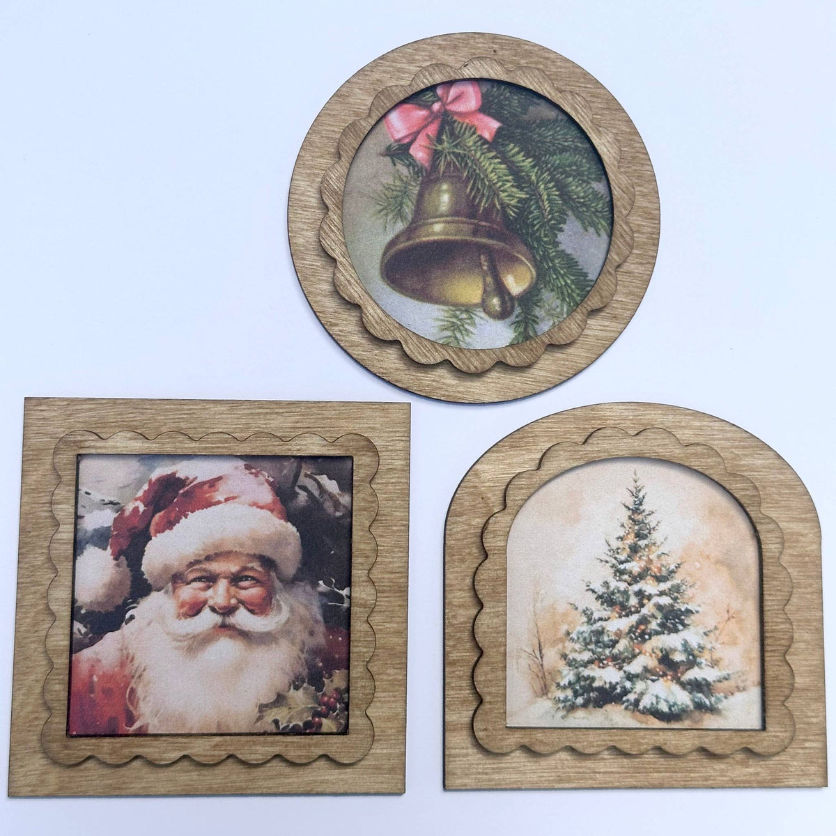 3x3 Magnets Vintage Style Christmas, Rudolph, Santa