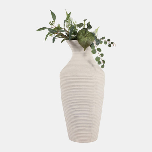 Paper Mache Ribbed Vase, Ivory