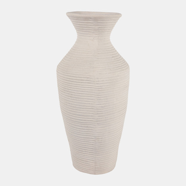 Paper Mache Ribbed Vase, Ivory