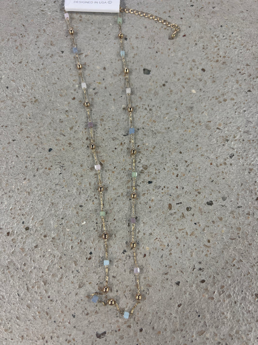 Purple/Blue/Green Pastel with Gold Necklace