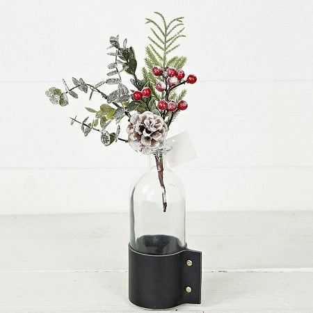 10" Holiday Pick-Snowy Boxwood with Red Berries