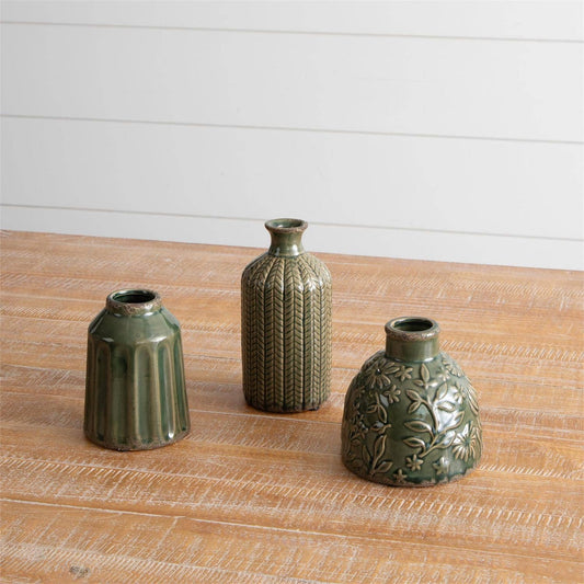 Textured Pattern Vases, Sm Green