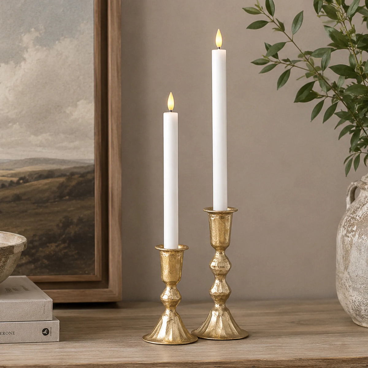 S/2 Gold Diamond Taper Candle Holder