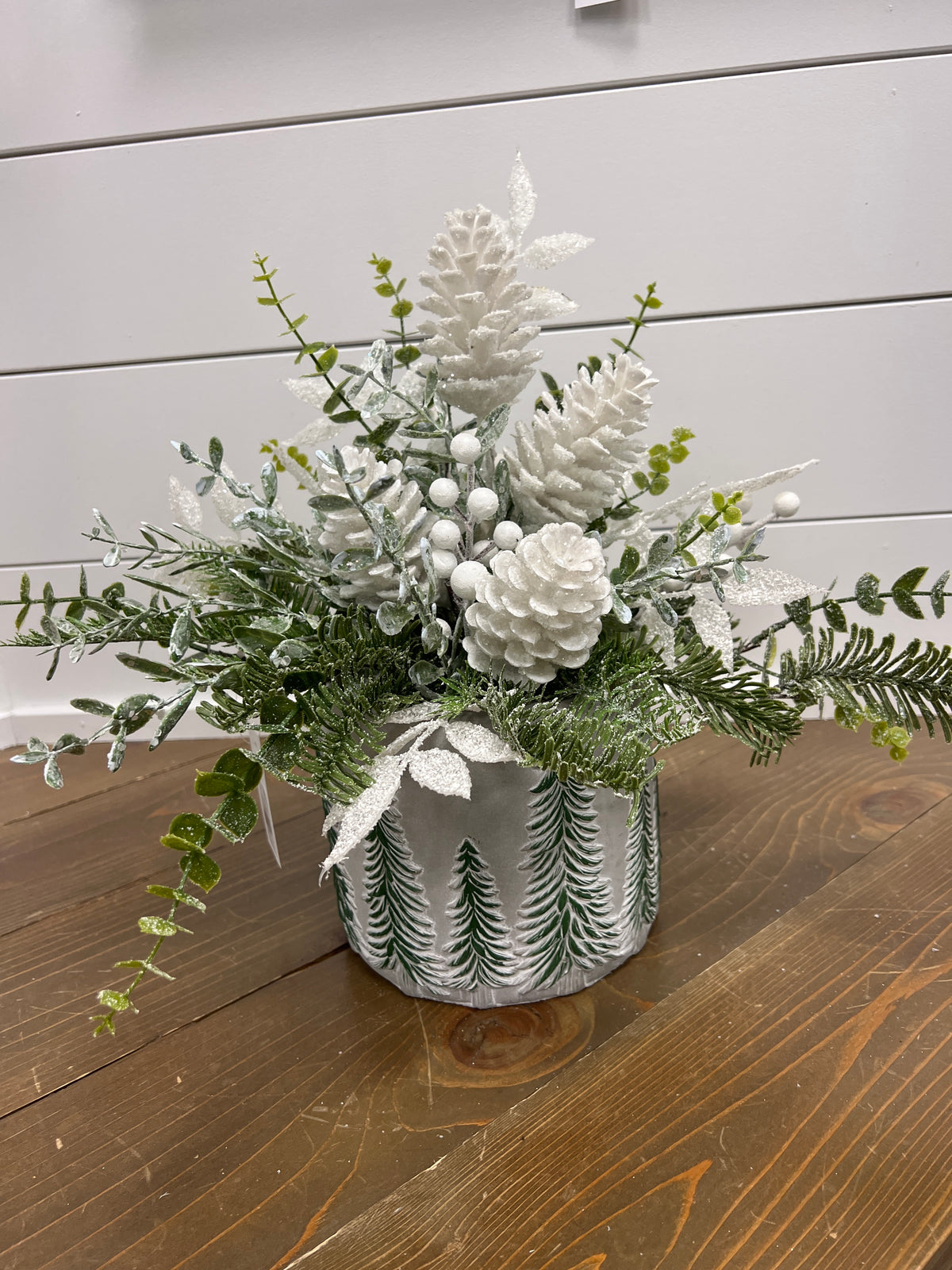 White Berry Arrangement with White Pinecones