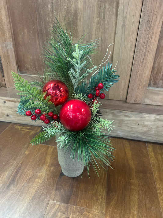 Red Ball Ornament in Brown Pottery