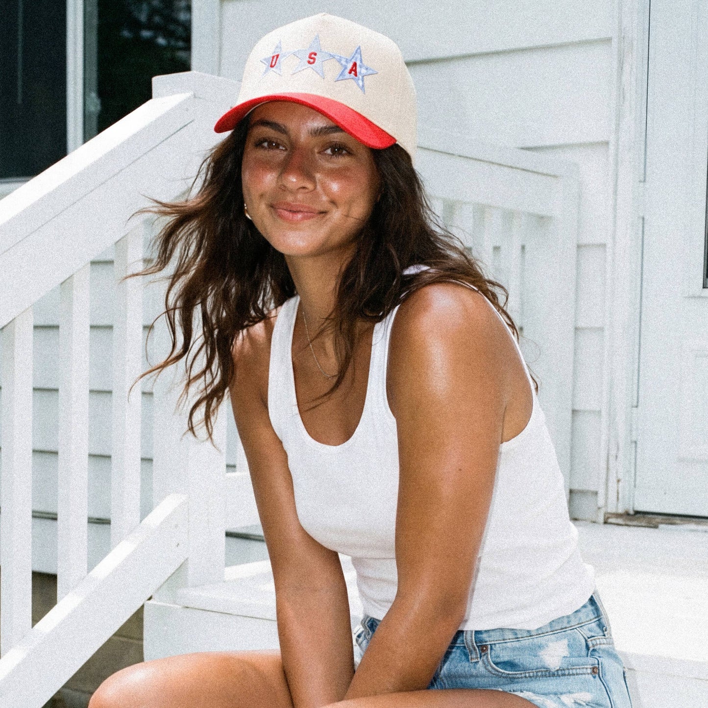 C.C STAR USA Letter with Stars on Two Tone Trucker Hat
