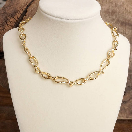 Boho Necklace – Raw Twisted Link Chain in Gold Tone