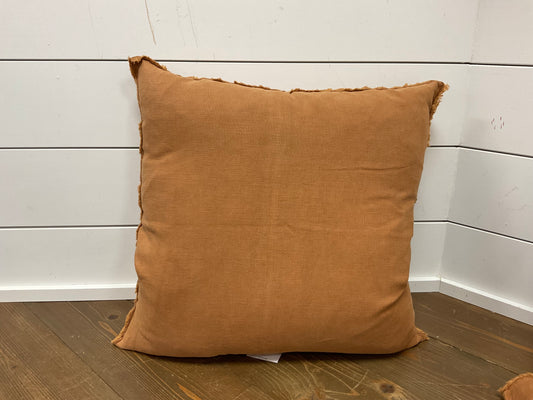 Fringed Design Linen Pillow - Down Filled