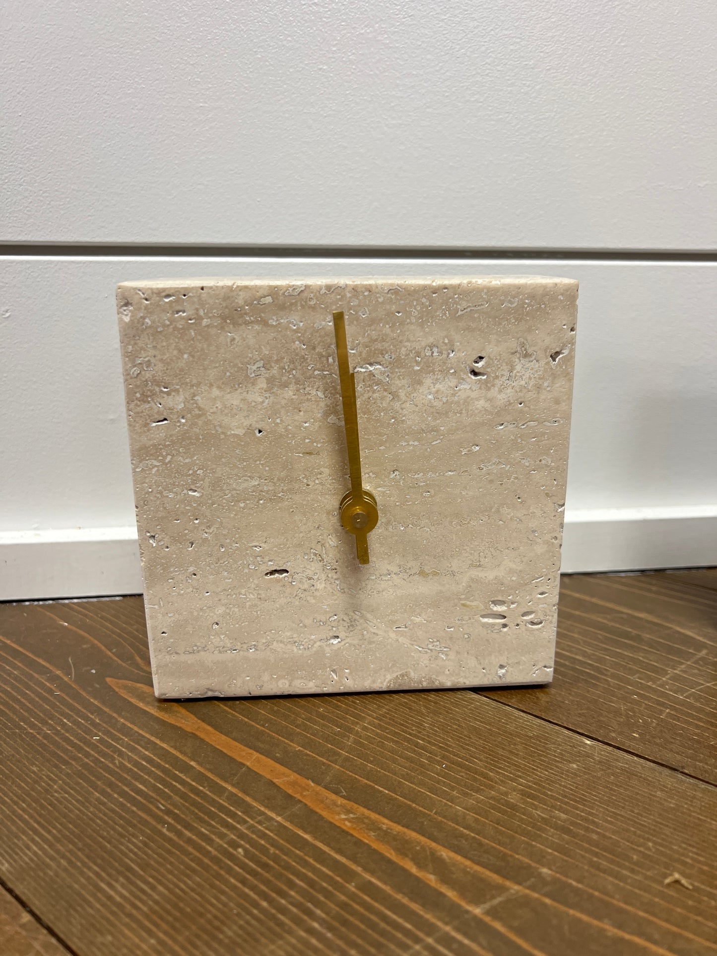 Light Travertine Square Marble Table Clock