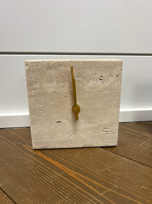 Light Travertine Square Marble Table Clock