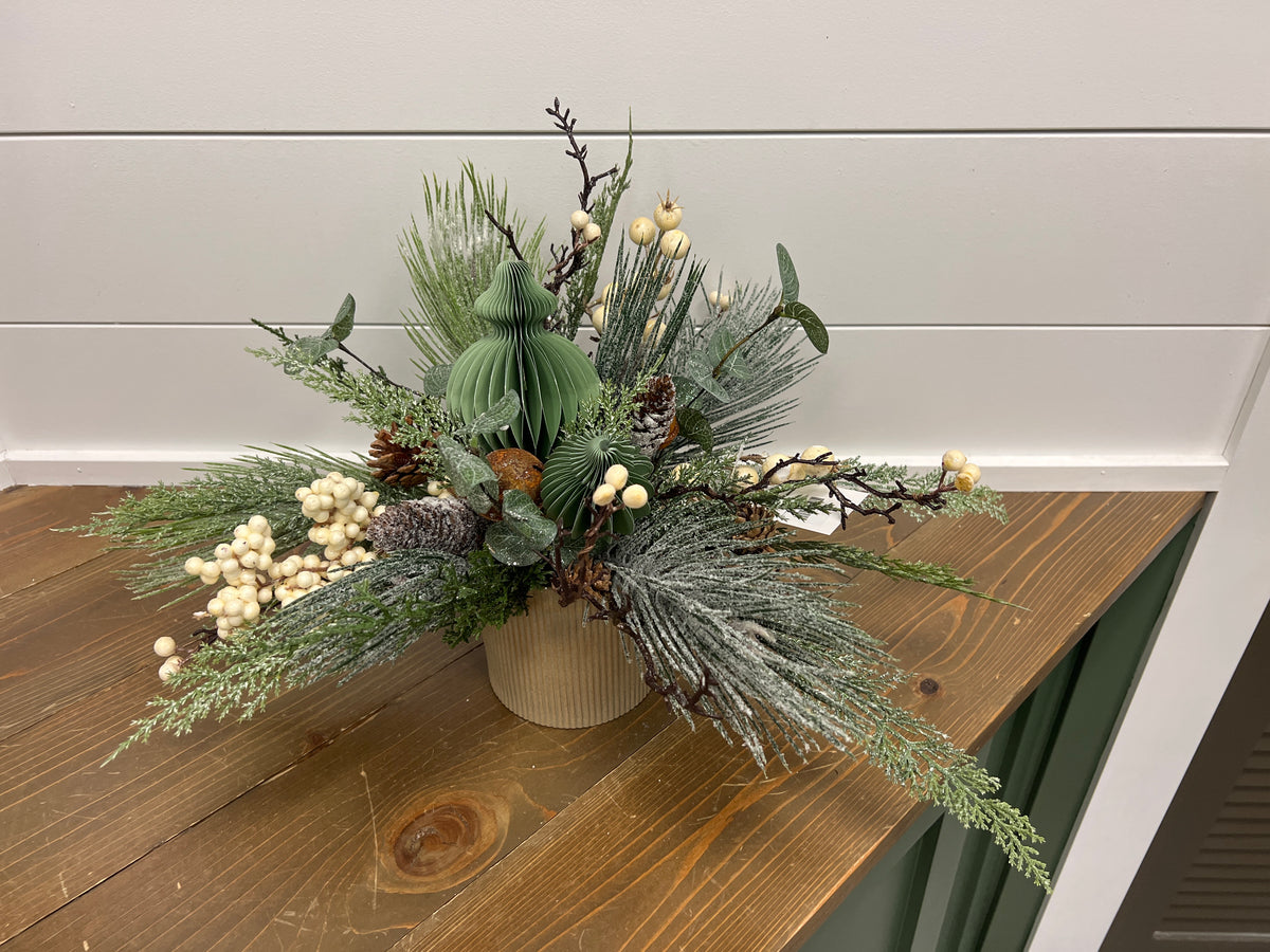 Green Paper Ornaments in Arrangement