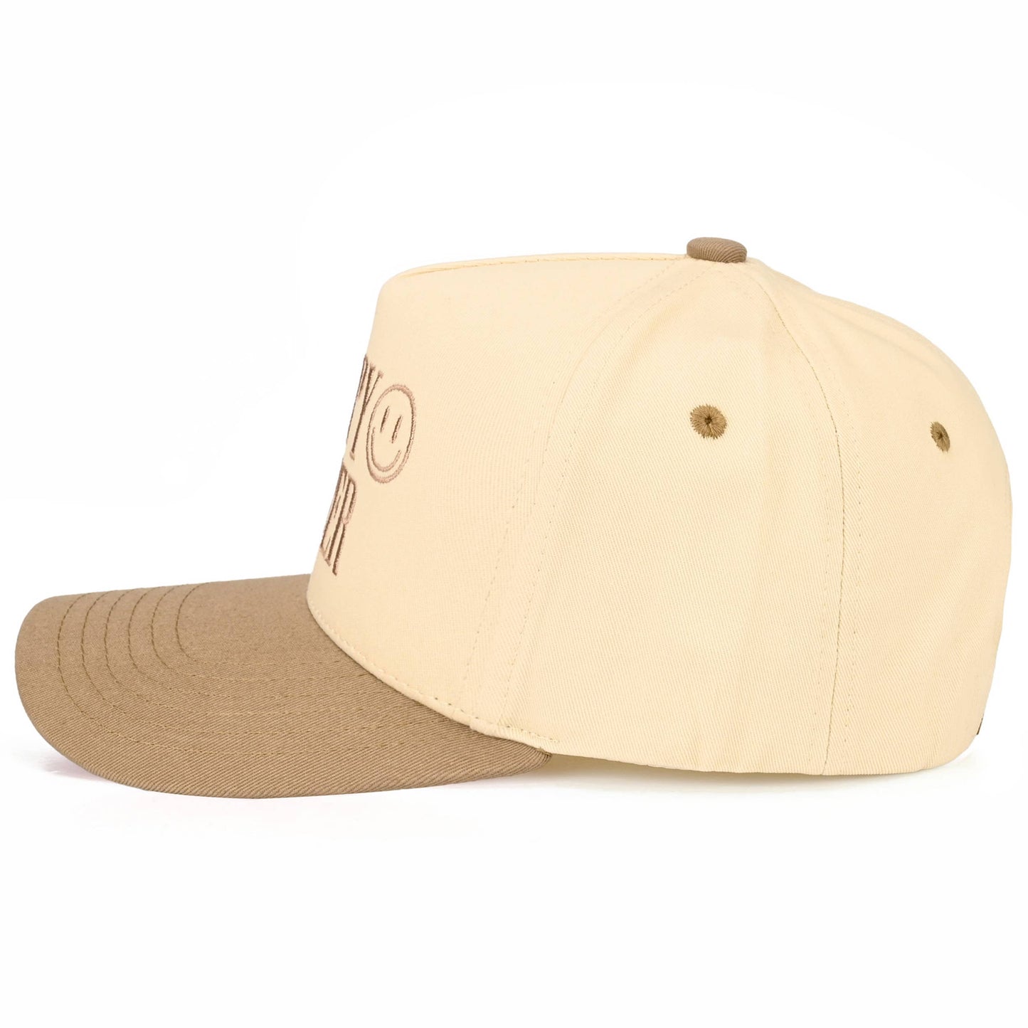 C.C HAPPY CAMPER Letter Embroidered on Two Tone Trucker Hat