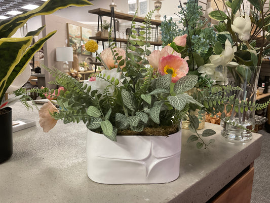 Coral Poppy Arrangement with Yellow Billy Balls