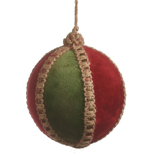 5" Red and Green Velvet Ball Ornament