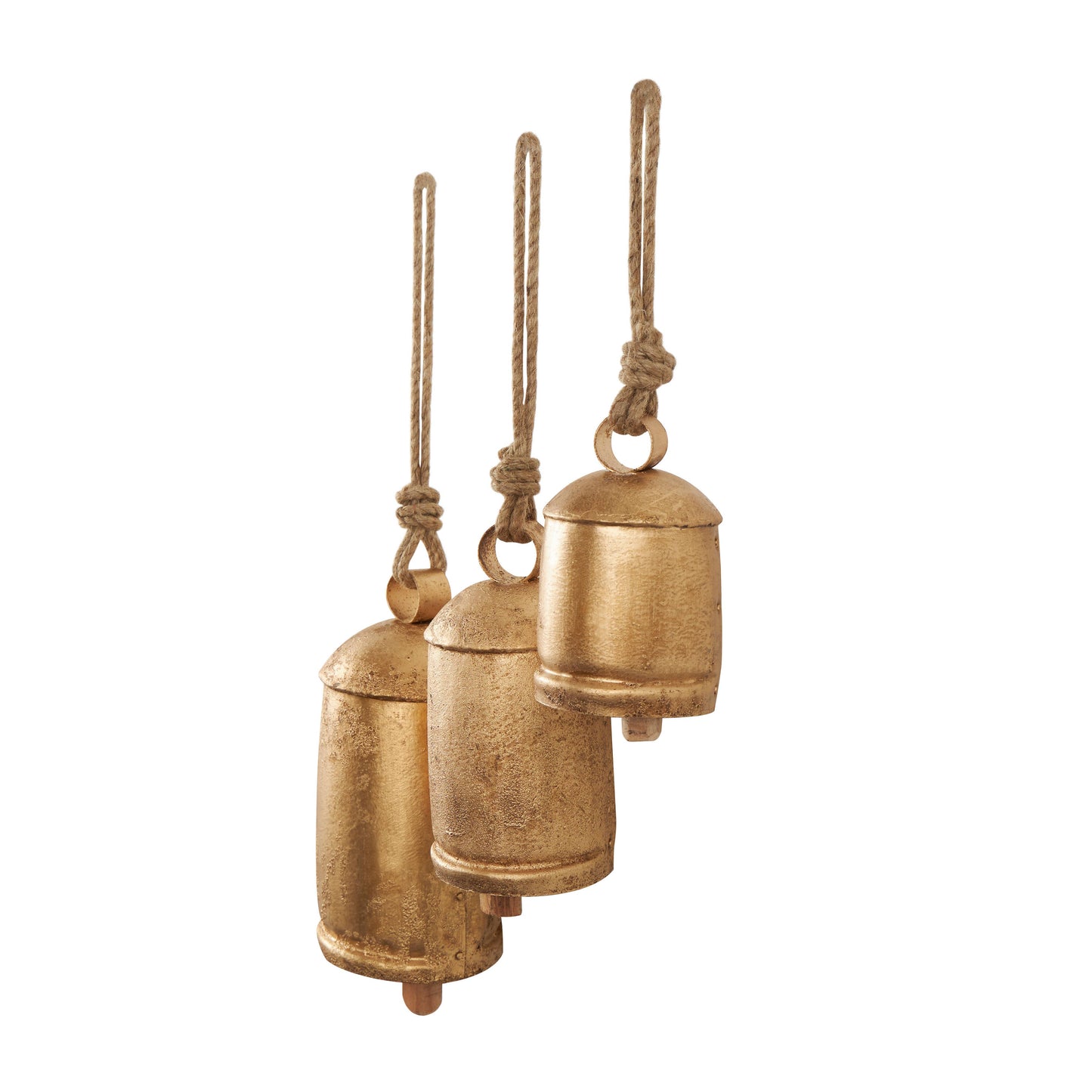 S/3 Rustic Gold Metal Decorative Cow Bells Set