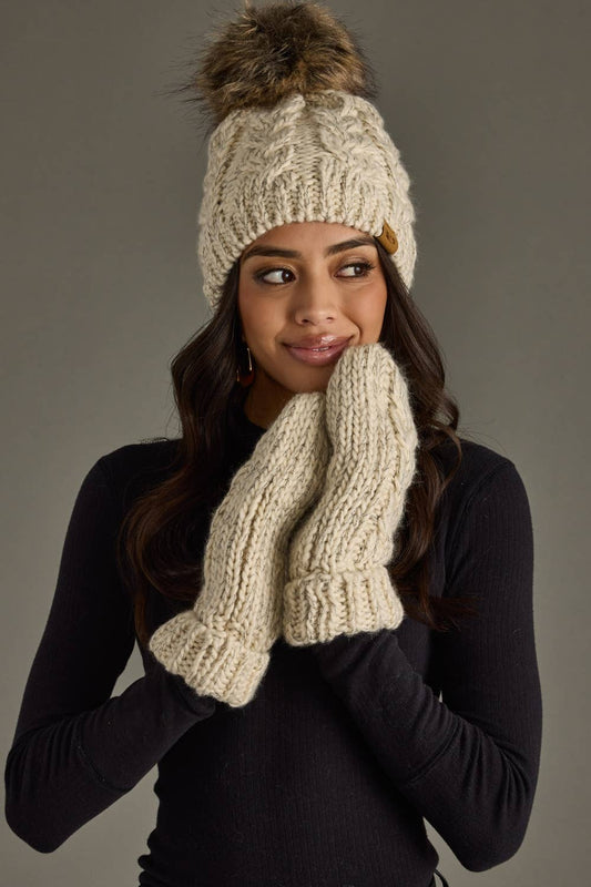Beige Cable Knit Mittens