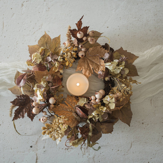 17" MAPLE LEAF & BERRY CANDLE RING