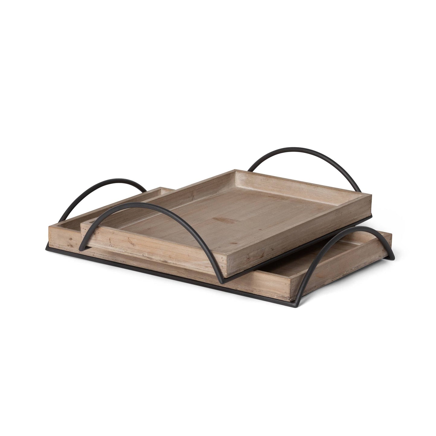 Park Hill Collection Wood Trays with Iron Handle, Set of 2