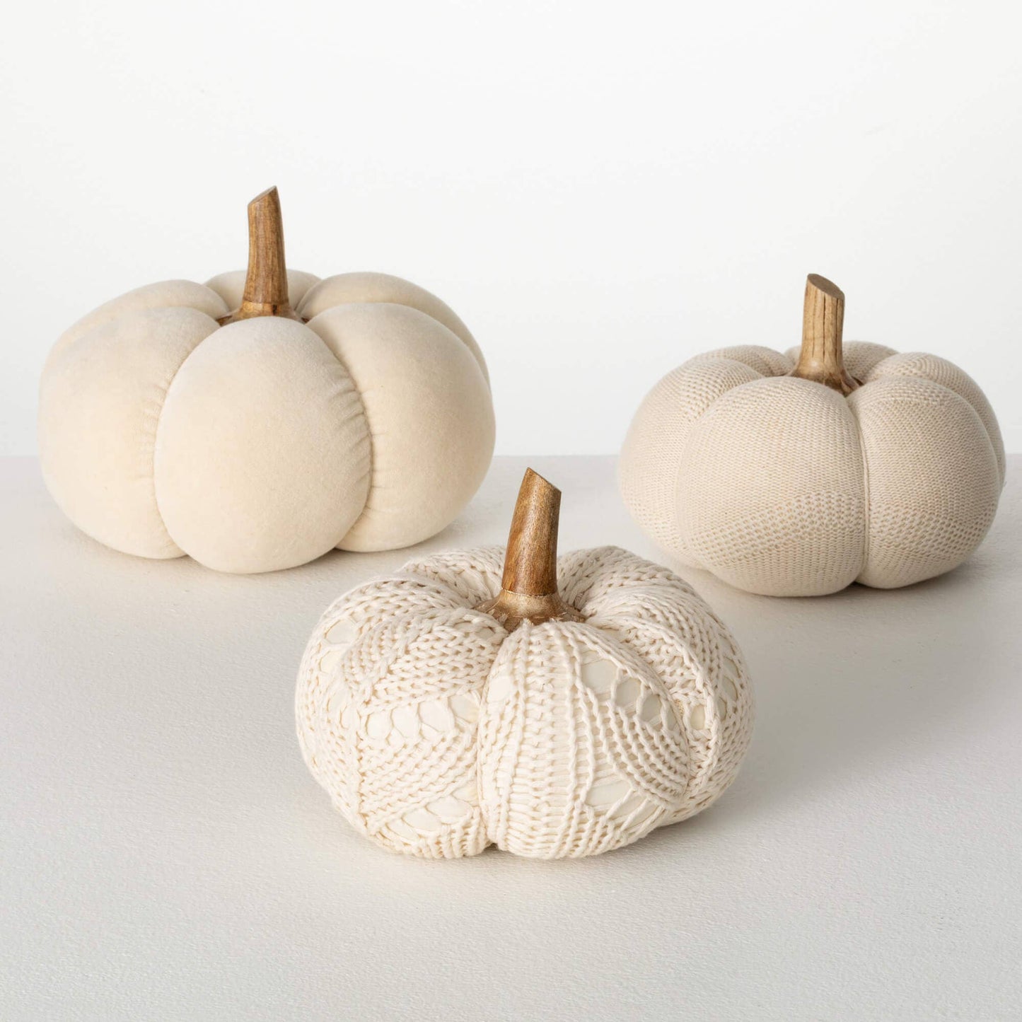 Boho Cream Plush Pumpkin Trio
