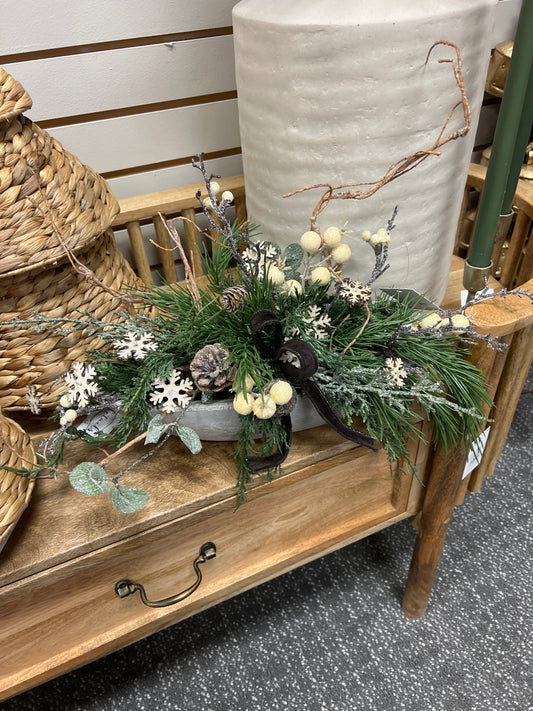 Snowflake with Berry in Cement Boat