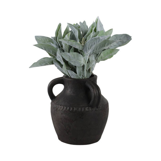 Ceramic Rustic Textured Triple Handle Vase - Black, 10 in.
