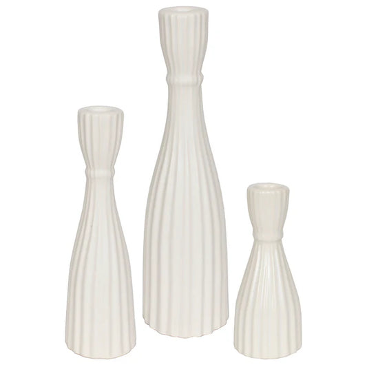 Set of 3 Taper Stoneware 6"H 9"H 12"H Ivory Matte