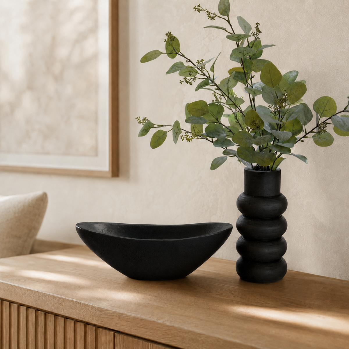 N168 Wood Dough Bowl - Black 18.75" x 5.25" x 6" PK 2