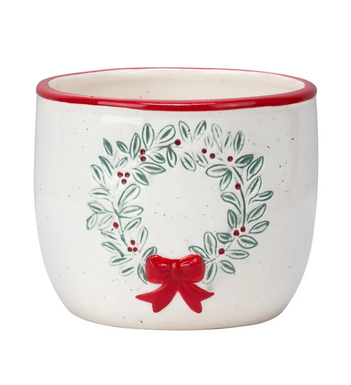 Red Bow Wreath Planter