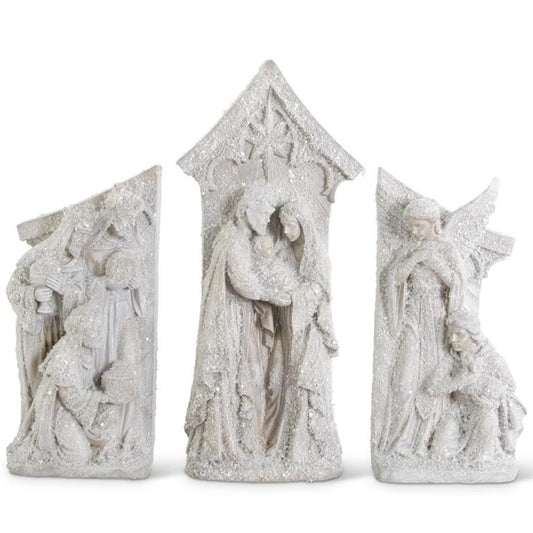 21.75 Inch Glittered Gray Resin 3 Scene Nativity Set