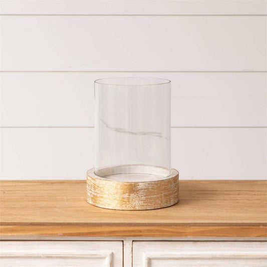 Whitewashed Wood Base with Glass Cylinder (PC)