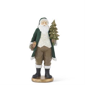 13 Inch Dark Green Velvet Resin Santa w/Gold