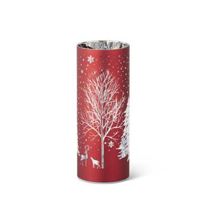 8 Inch Red Laser Engraved Winter Scene LED Cylinder