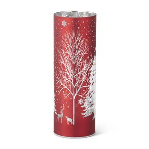 10 Inch Red Laser Engraved Winter Scene LED Cylinder
