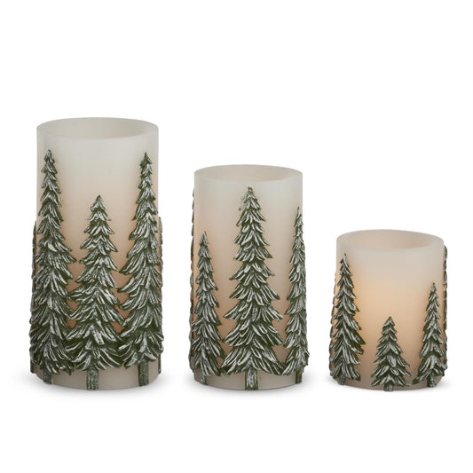 Embossed Trees LED Pillar Candles with Timer
