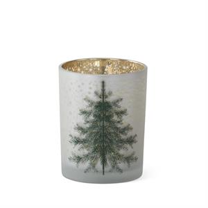 5 Inch Frosted White Glass Christmas Tree Container W/ Gold Star Interior