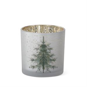 4.75 Inch  Frosted White Glass Christmas Tree Container W/ Gold Star Interior