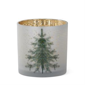 6 Inch  Frosted White Glass Christmas Tree Container W/ Gold Star Interior