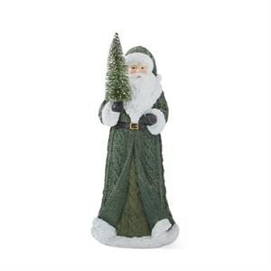 9 Inch Santas w/Green Coat & Bottle Brush Tree
