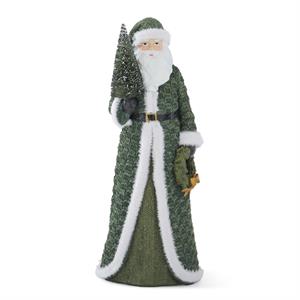 10.25 Inch Santa w/Green Coat & Bottle Brush Tree