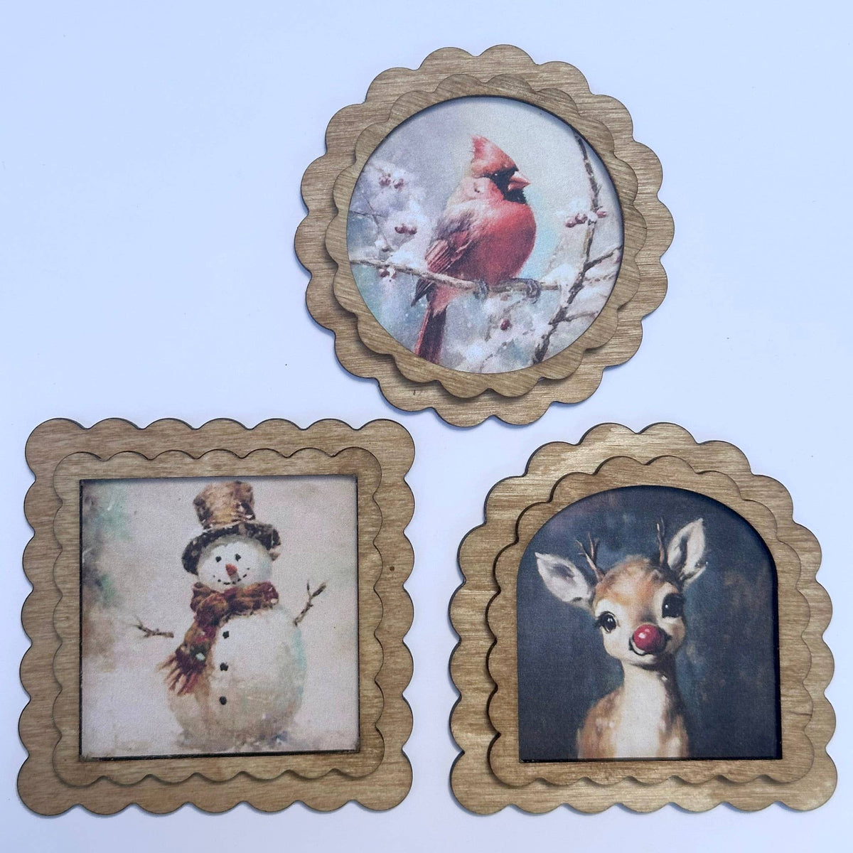 3x3 Magnets Vintage Style Christmas, Rudolph, Santa