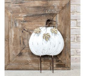 18" White Pumpkin Yard Art