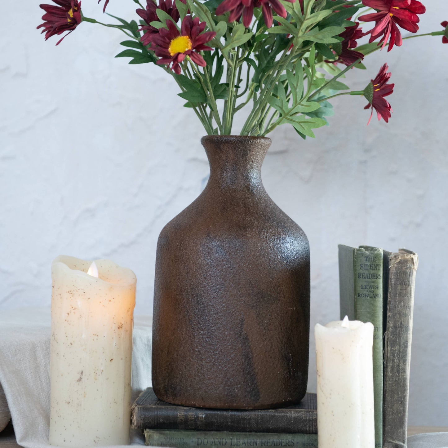9.75" BROWN & RUST TONE BOTTLE VASE